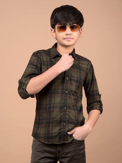 Olive Checked 100% Cotton Shirt-Boys Shirts-Crimsoune Club