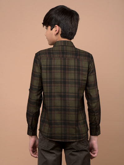 Olive Checked 100% Cotton Shirt-Boys Shirts-Crimsoune Club