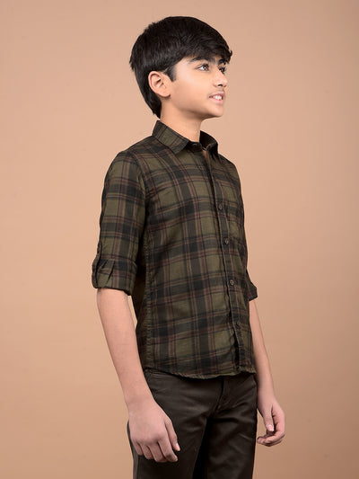Olive Checked 100% Cotton Shirt-Boys Shirts-Crimsoune Club