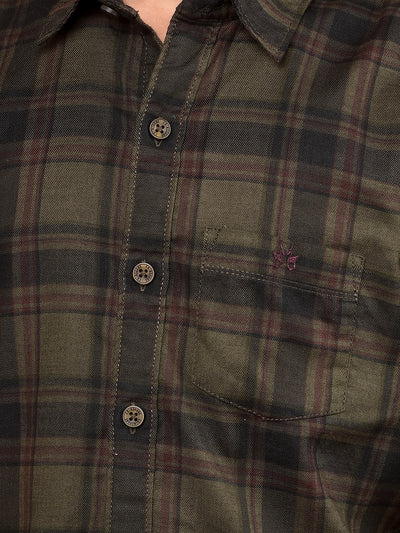 Olive Checked 100% Cotton Shirt-Boys Shirts-Crimsoune Club