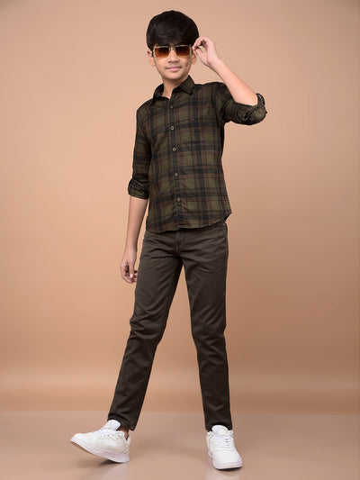 Olive Checked 100% Cotton Shirt-Boys Shirts-Crimsoune Club