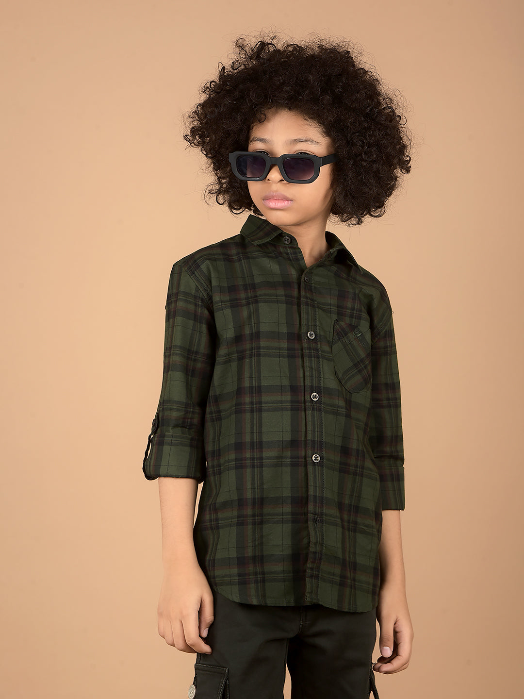 Green Checked 100% Cotton Shirt-Boys Shirts-Crimsoune Club