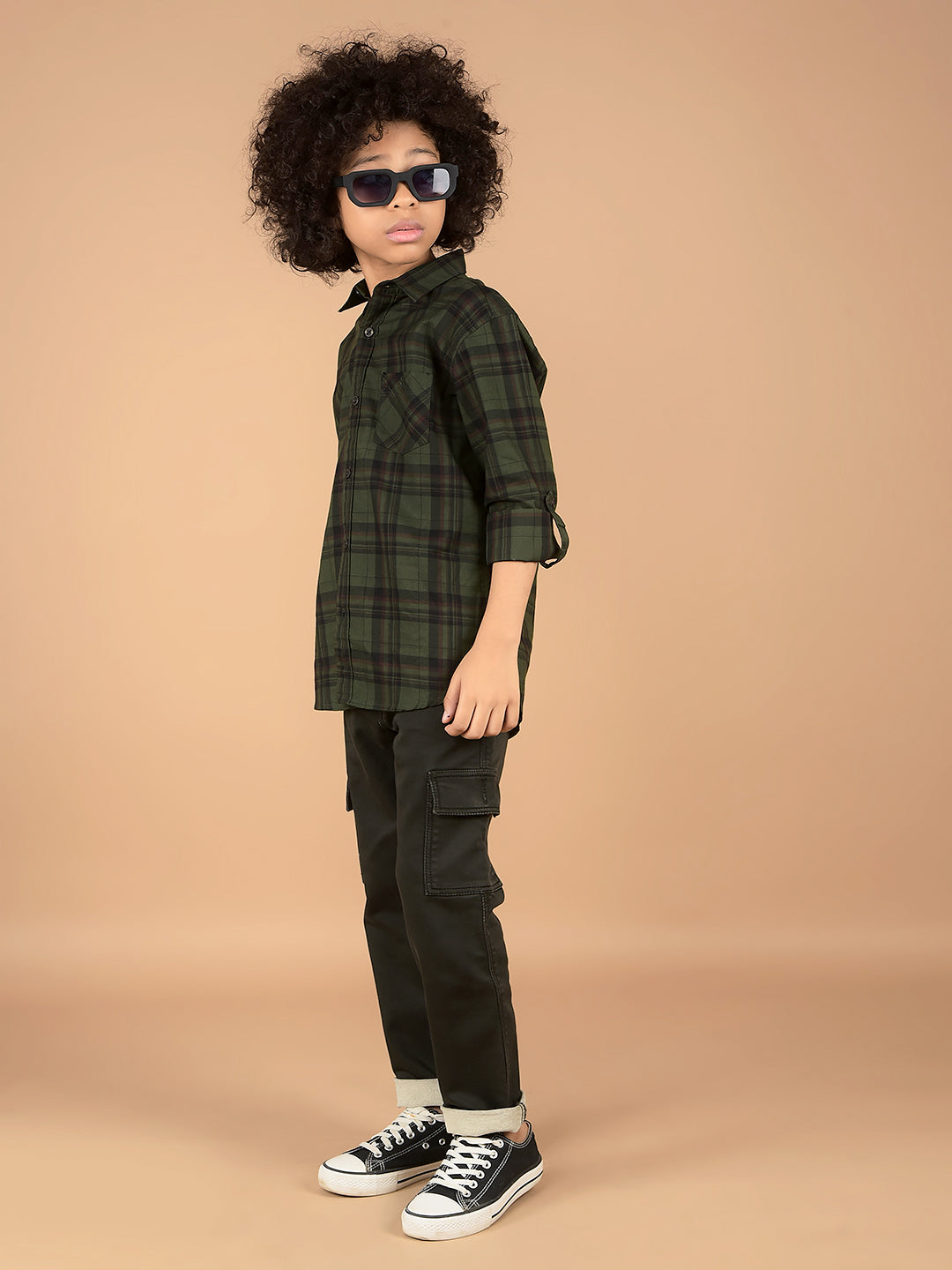 Green Checked 100% Cotton Shirt-Boys Shirts-Crimsoune Club