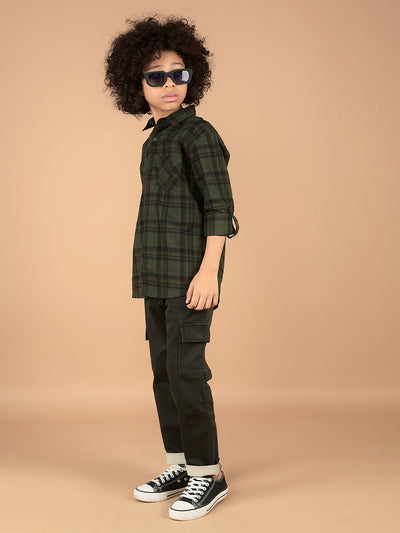Green Checked 100% Cotton Shirt-Boys Shirts-Crimsoune Club