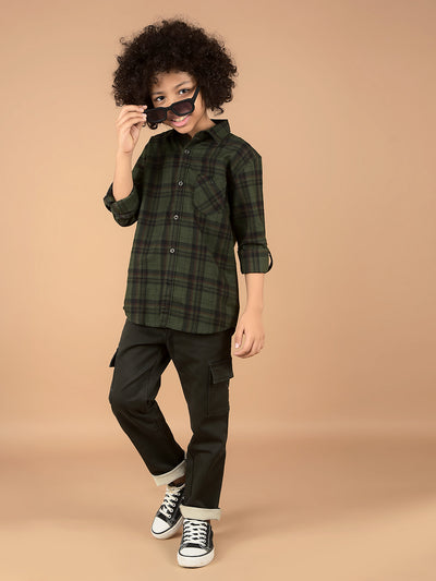 Green Checked 100% Cotton Shirt-Boys Shirts-Crimsoune Club