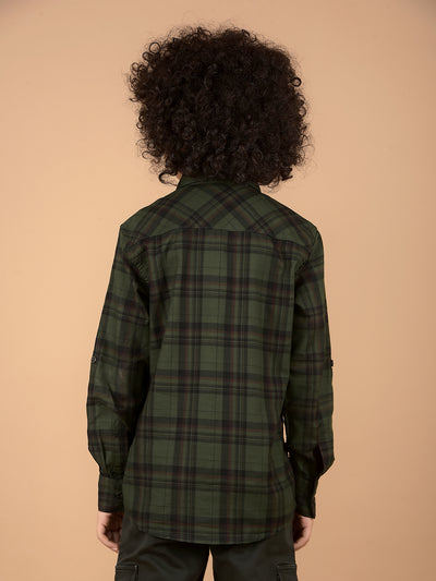 Green Checked 100% Cotton Shirt-Boys Shirts-Crimsoune Club