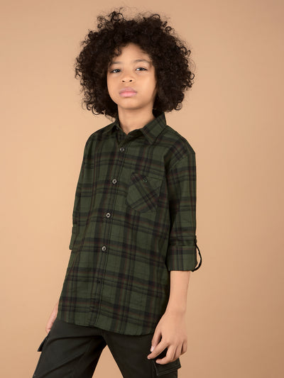 Green Checked 100% Cotton Shirt-Boys Shirts-Crimsoune Club