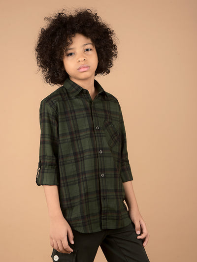 Green Checked 100% Cotton Shirt-Boys Shirts-Crimsoune Club