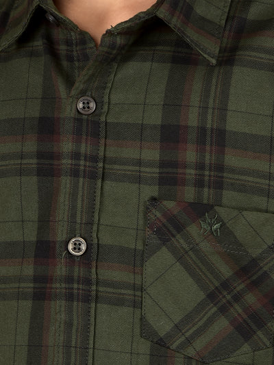 Green Checked 100% Cotton Shirt-Boys Shirts-Crimsoune Club
