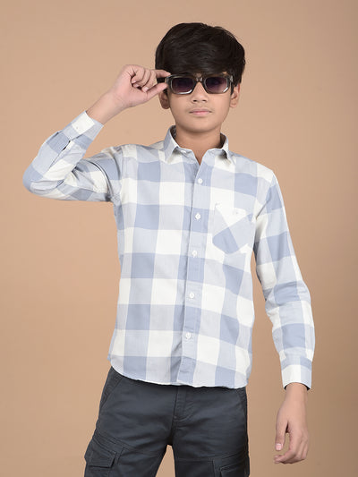Blue Checked Button Down Collar Shirt-Boys Shirts-Crimsoune Club