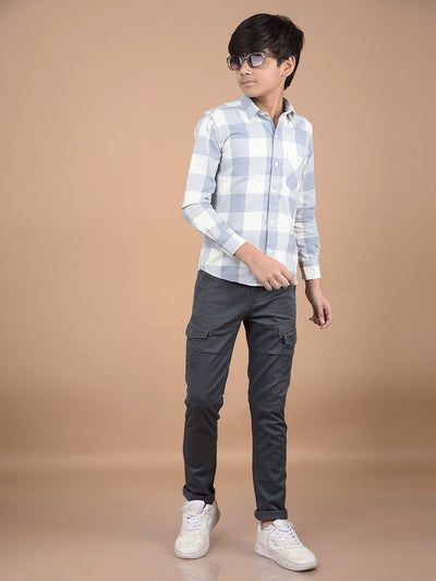 Blue Checked Button Down Collar Shirt-Boys Shirts-Crimsoune Club