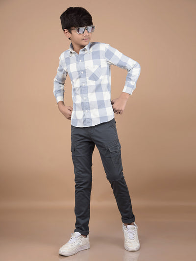 Blue Checked Button Down Collar Shirt-Boys Shirts-Crimsoune Club