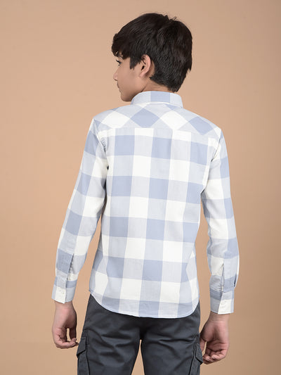 Blue Checked Button Down Collar Shirt-Boys Shirts-Crimsoune Club