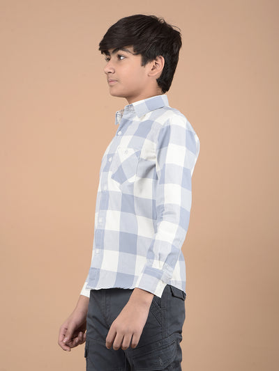Blue Checked Button Down Collar Shirt-Boys Shirts-Crimsoune Club