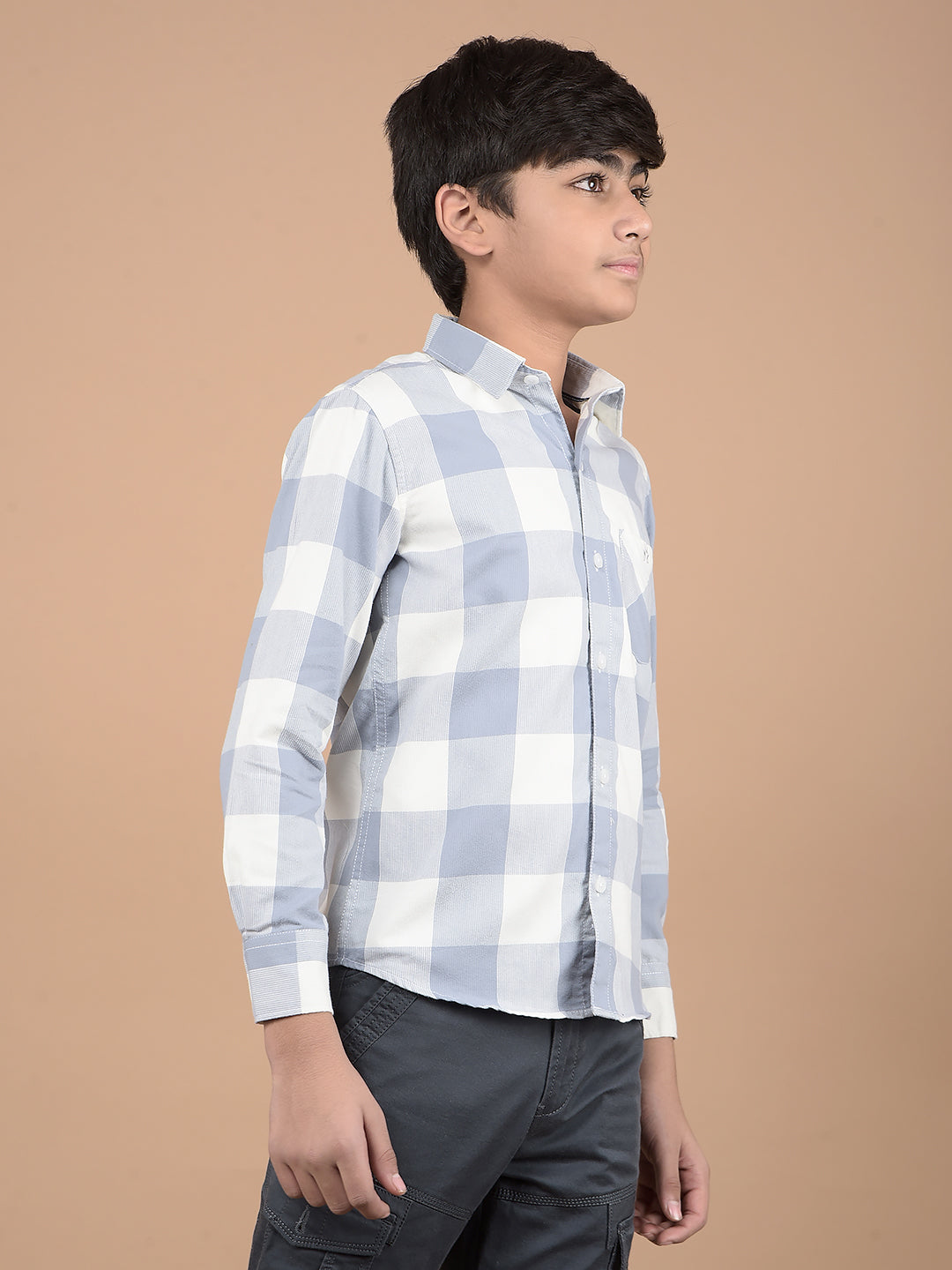 Blue Checked Button Down Collar Shirt-Boys Shirts-Crimsoune Club