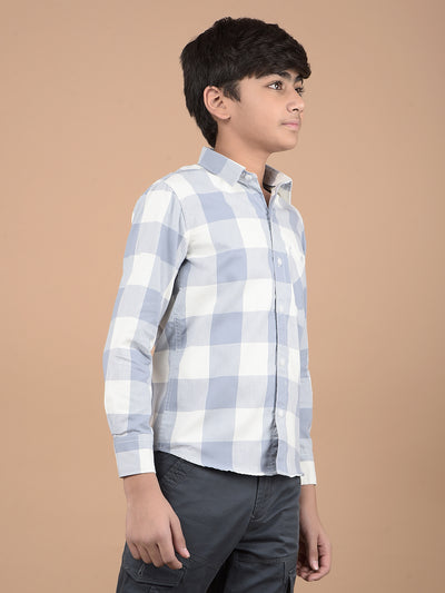 Blue Checked Button Down Collar Shirt-Boys Shirts-Crimsoune Club