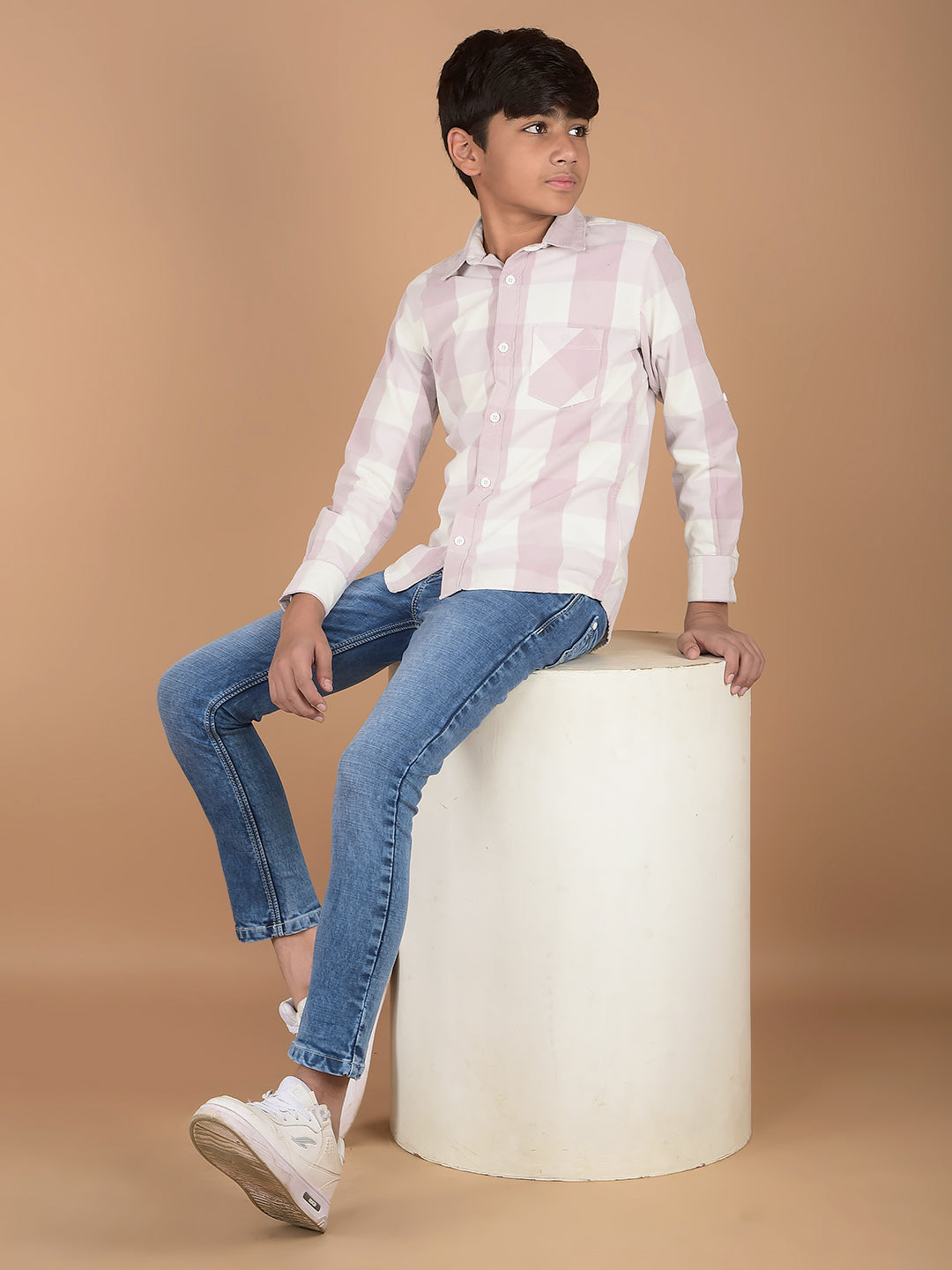 Pink Checked Knitted Shirt-Boys Shirts-Crimsoune Club