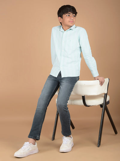 Green Vertical Stripes 100% Cotton Shirt-Boys Shirts-Crimsoune Club
