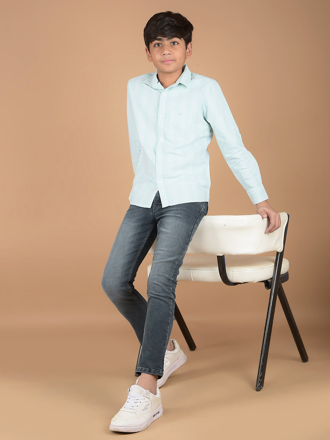 Green Vertical Stripes 100% Cotton Shirt-Boys Shirts-Crimsoune Club
