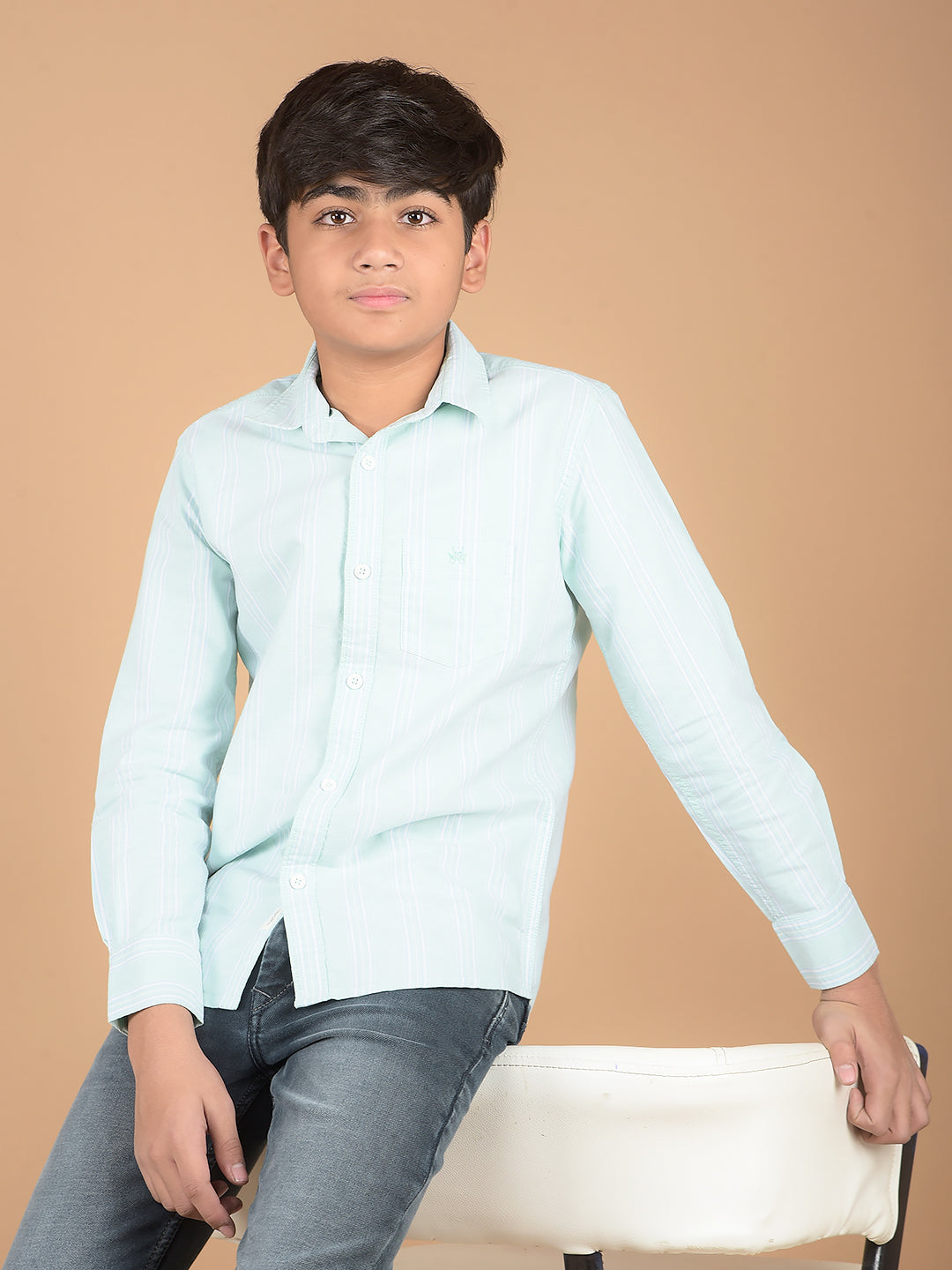 Green Vertical Stripes 100% Cotton Shirt-Boys Shirts-Crimsoune Club