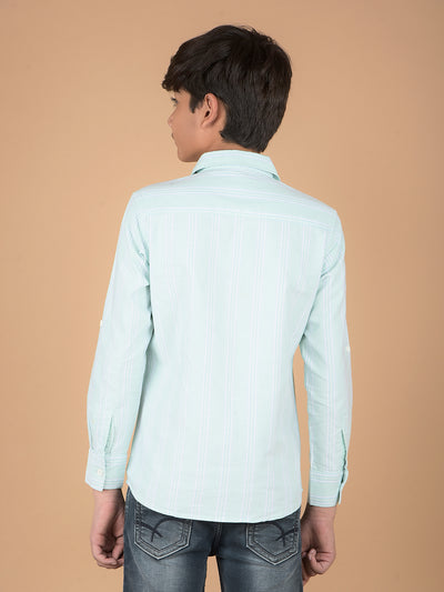Green Vertical Stripes 100% Cotton Shirt-Boys Shirts-Crimsoune Club