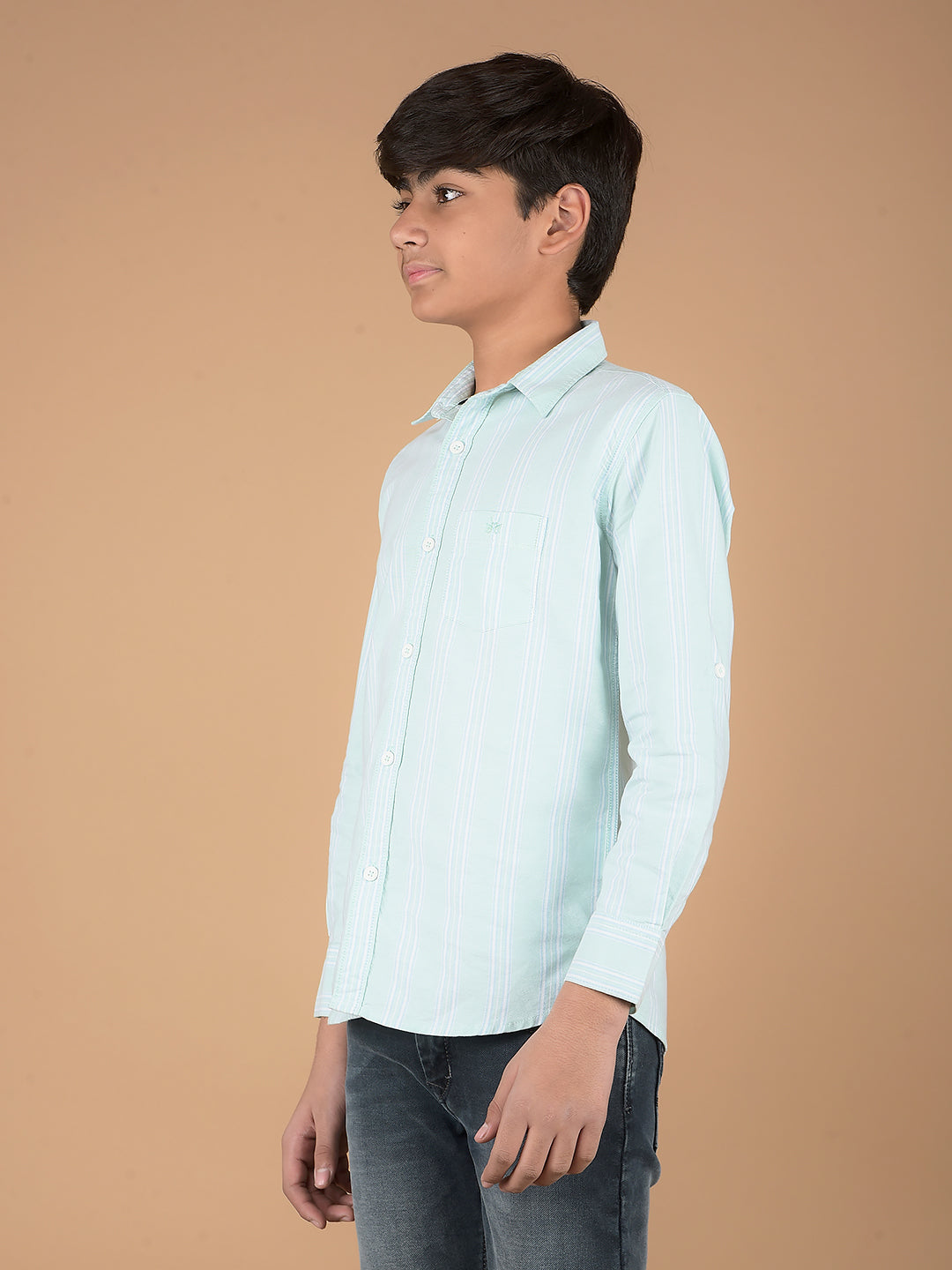 Green Vertical Stripes 100% Cotton Shirt-Boys Shirts-Crimsoune Club