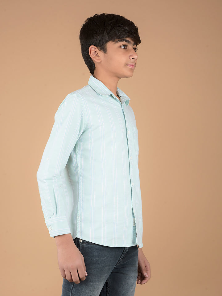 Green Vertical Stripes 100% Cotton Shirt-Boys Shirts-Crimsoune Club