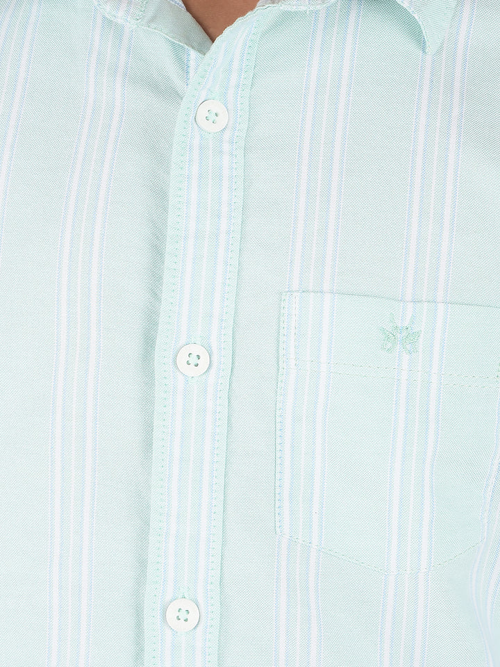 Green Vertical Stripes 100% Cotton Shirt-Boys Shirts-Crimsoune Club