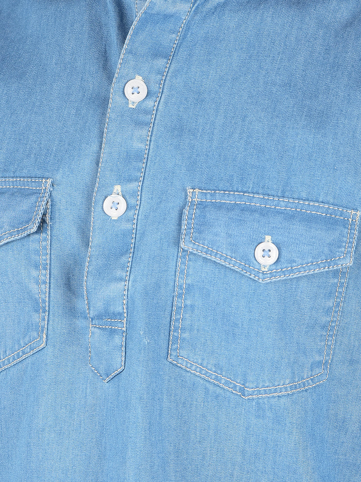 Blue 100% Cotton Denim Kurta-Boys Kurtas-Crimsoune Club