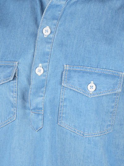 Blue 100% Cotton Denim Kurta-Boys Kurtas-Crimsoune Club