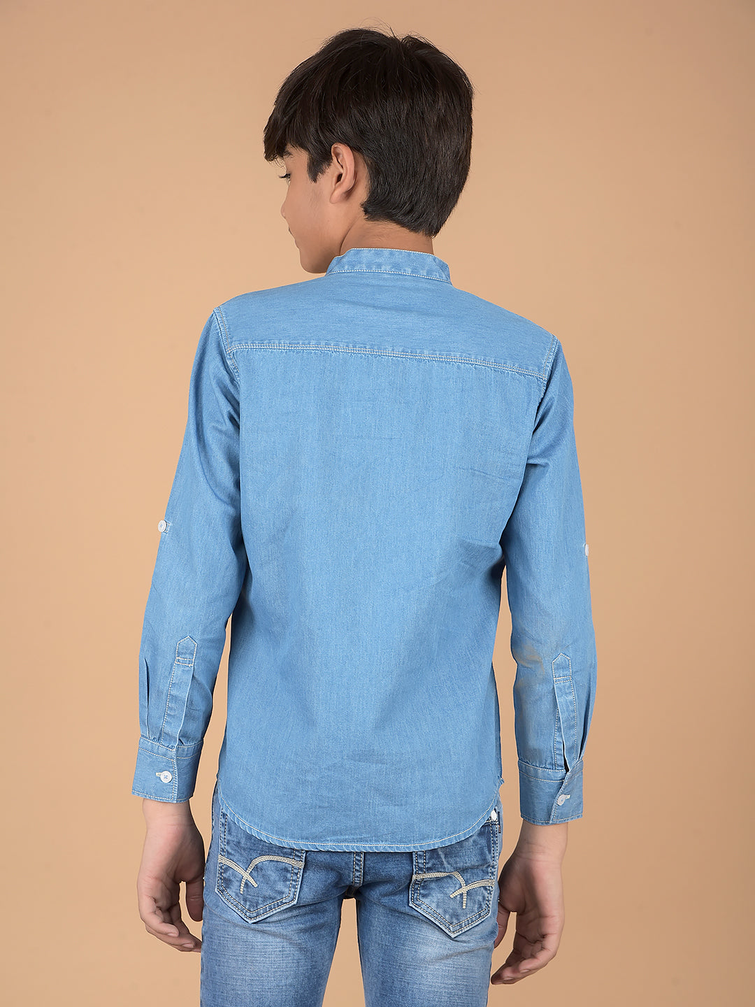 Blue 100% Cotton Denim Kurta-Boys Kurtas-Crimsoune Club