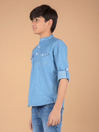 Blue 100% Cotton Denim Kurta-Boys Kurtas-Crimsoune Club