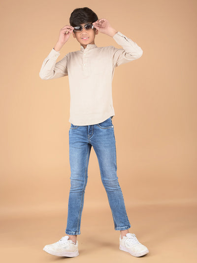 Beige Linen Kurta-Boys Kurtas-Crimsoune Club