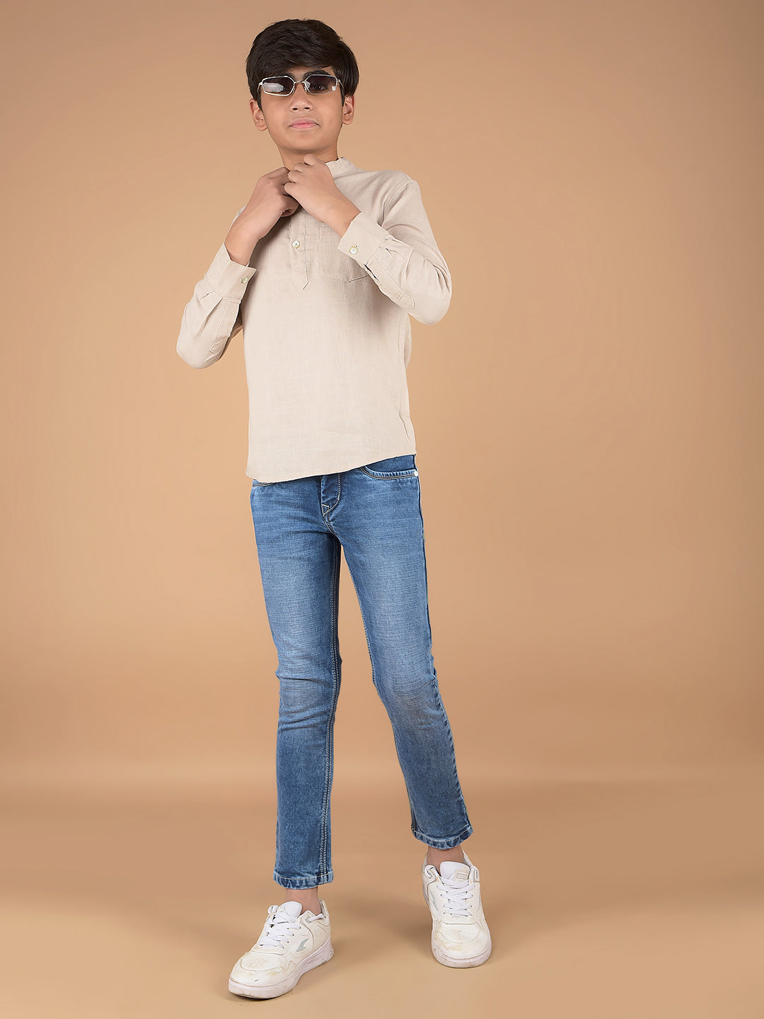 Beige Linen Kurta-Boys Kurtas-Crimsoune Club