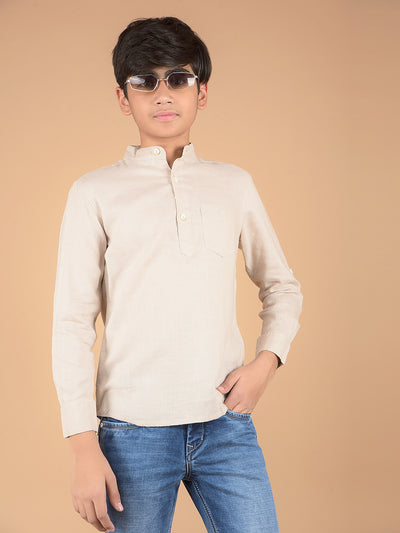 Beige Linen Kurta-Boys Kurtas-Crimsoune Club