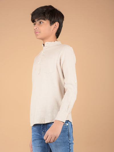Beige Linen Kurta-Boys Kurtas-Crimsoune Club