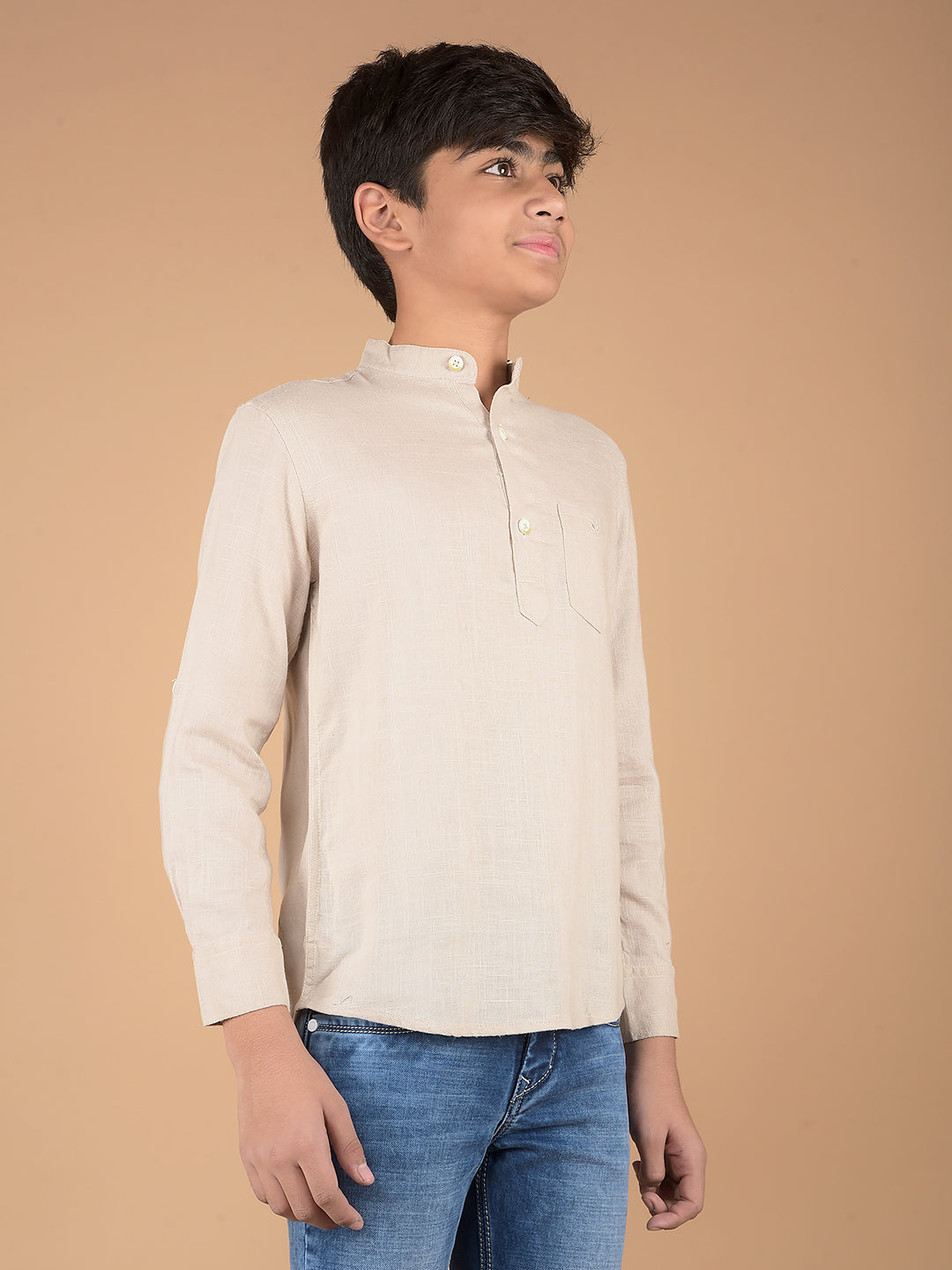 Beige Linen Kurta-Boys Kurtas-Crimsoune Club