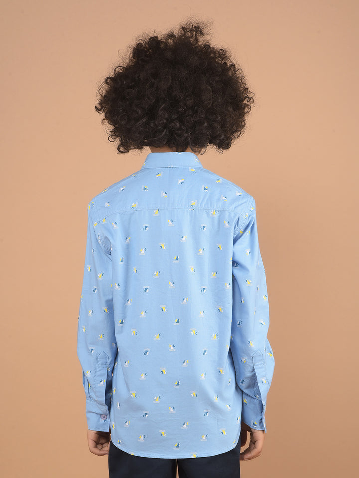 Blue Printed 100% Cotton Shirt-Boy Shirts-Crimsoune Club