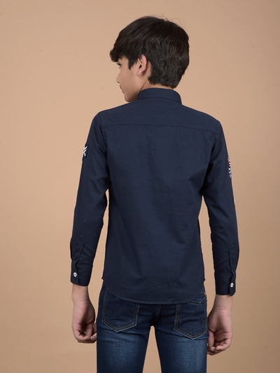 Navy Blue Button Down Collar Shirt-Boys Shirts-Crimsoune Club