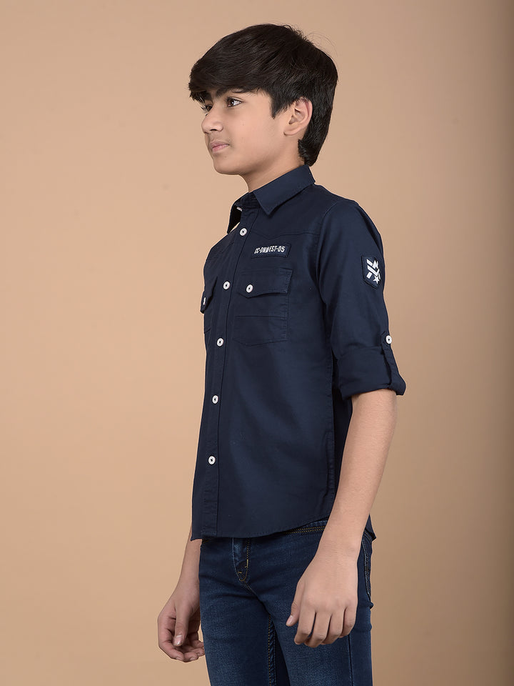 Navy Blue Button Down Collar Shirt-Boys Shirts-Crimsoune Club