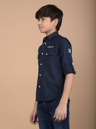 Navy Blue Button Down Collar Shirt-Boys Shirts-Crimsoune Club
