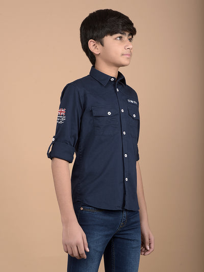 Navy Blue Button Down Collar Shirt-Boys Shirts-Crimsoune Club