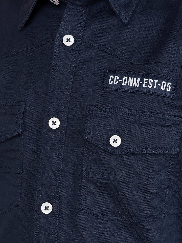 Navy Blue Button Down Collar Shirt-Boys Shirts-Crimsoune Club