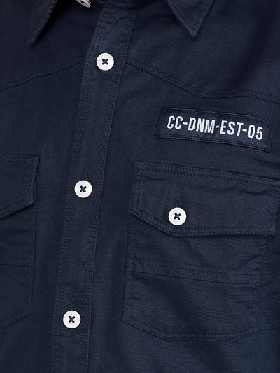 Navy Blue Button Down Collar Shirt-Boys Shirts-Crimsoune Club