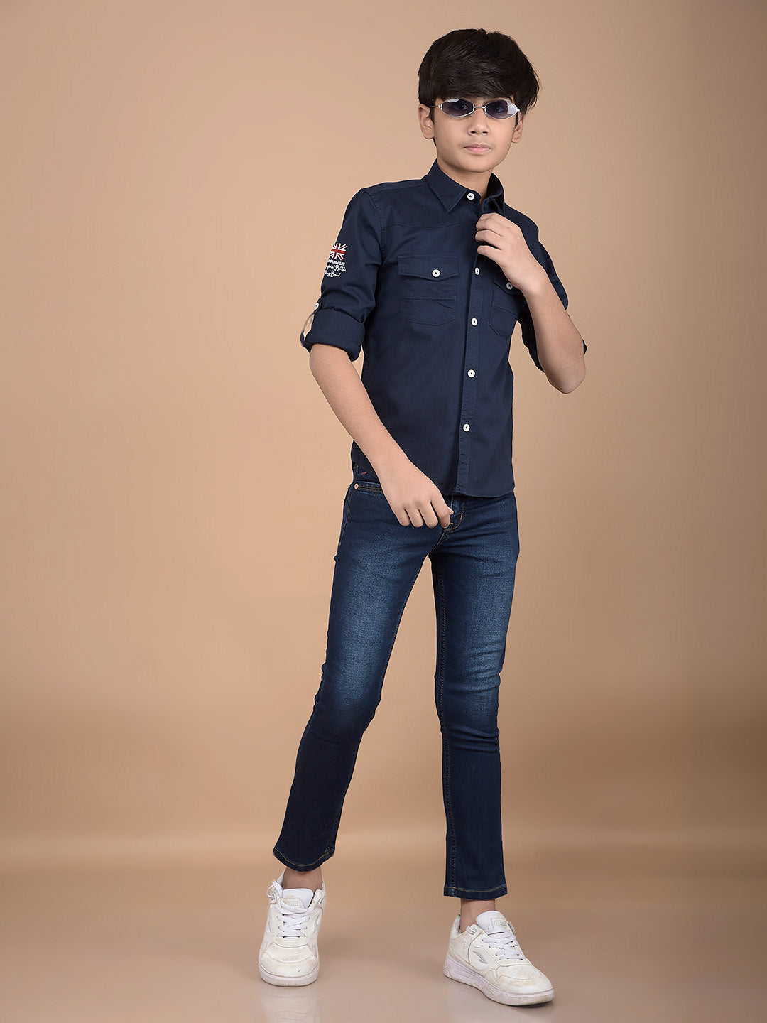 Navy Blue Button Down Collar Shirt-Boys Shirts-Crimsoune Club