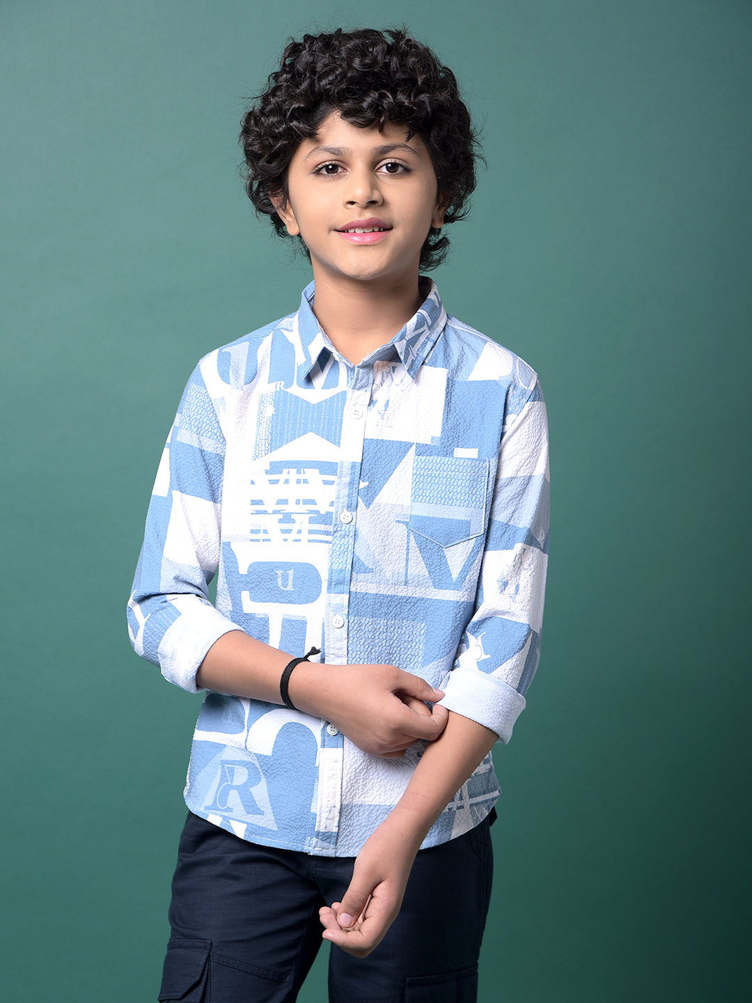 Blue Typographic Print Shirt-Boys Shirts-Crimsoune Club