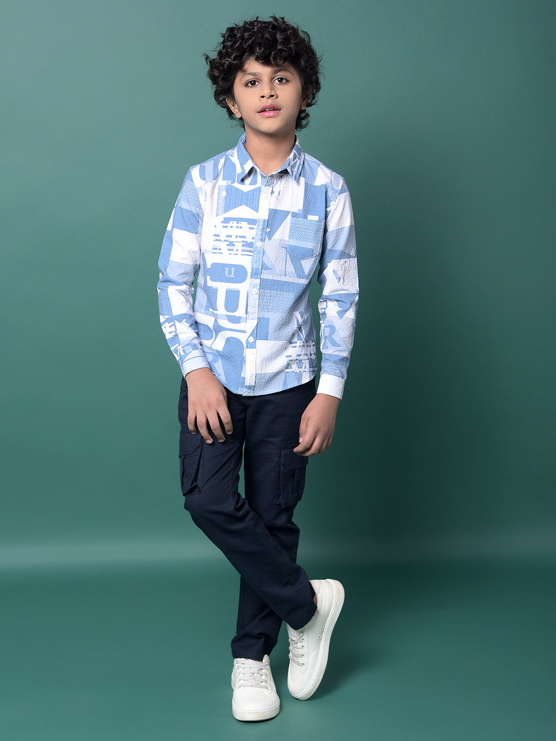 Blue Typographic Print Shirt-Boys Shirts-Crimsoune Club
