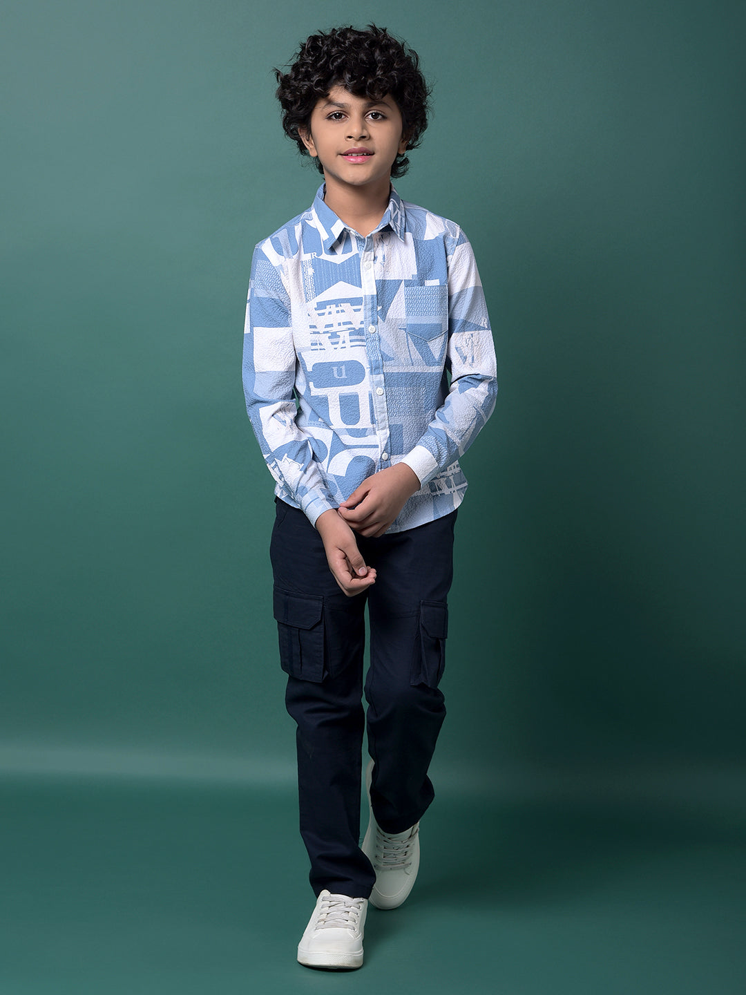 Blue Typographic Print Shirt-Boys Shirts-Crimsoune Club