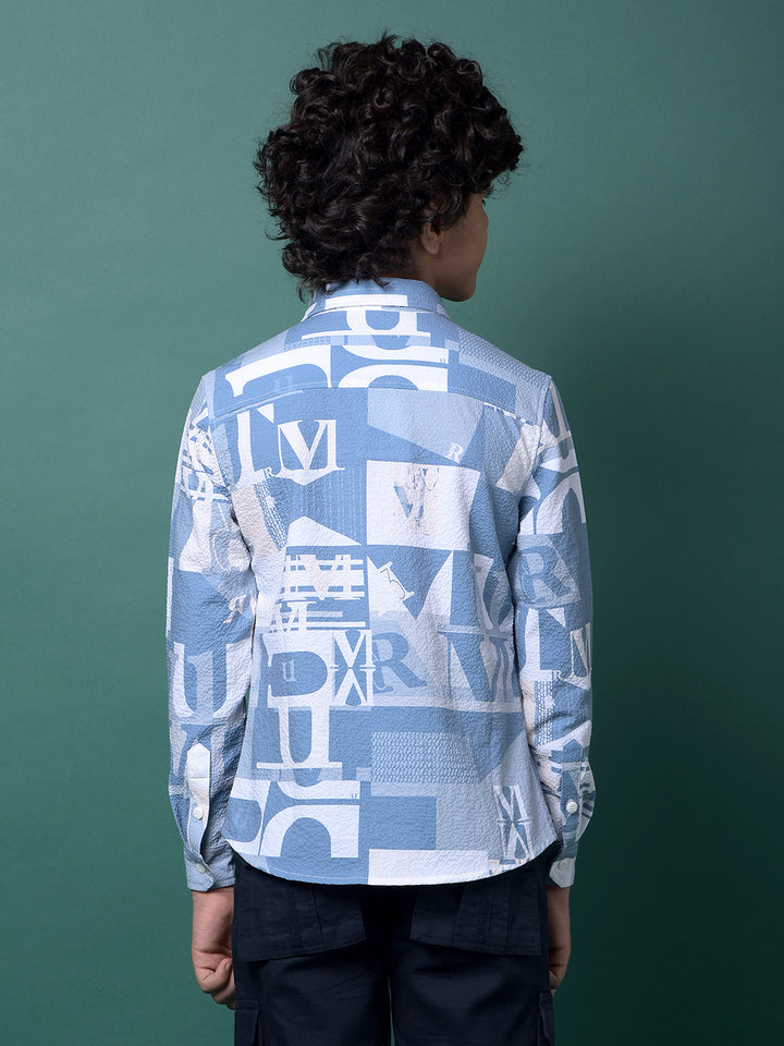 Blue Typographic Print Shirt-Boys Shirts-Crimsoune Club