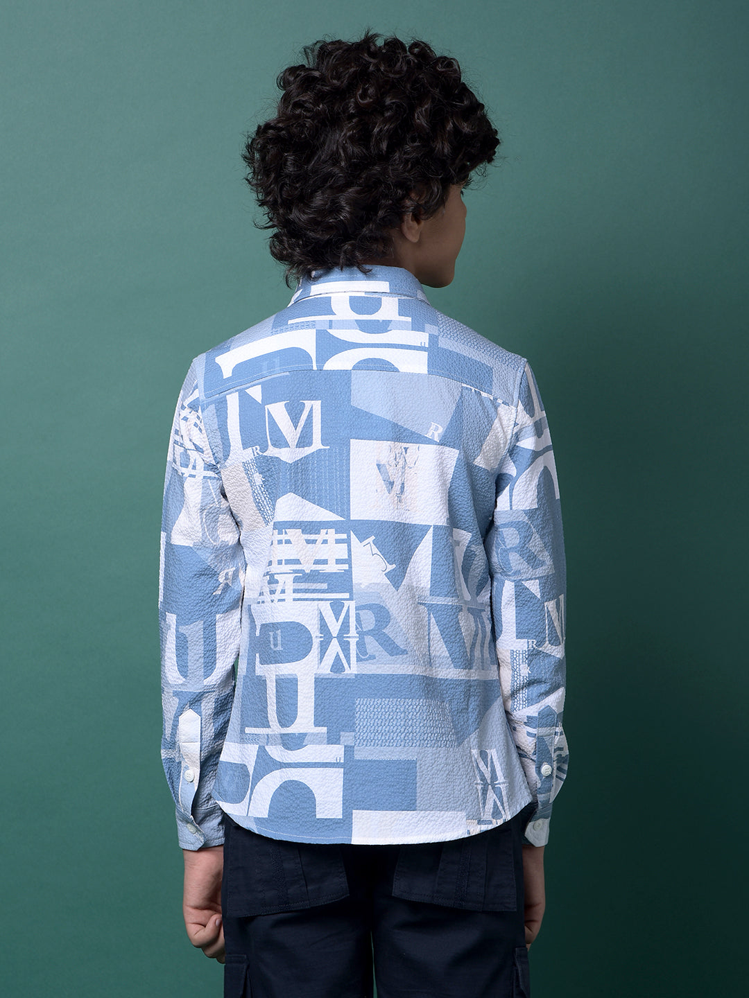 Blue Typographic Print Shirt-Boys Shirts-Crimsoune Club
